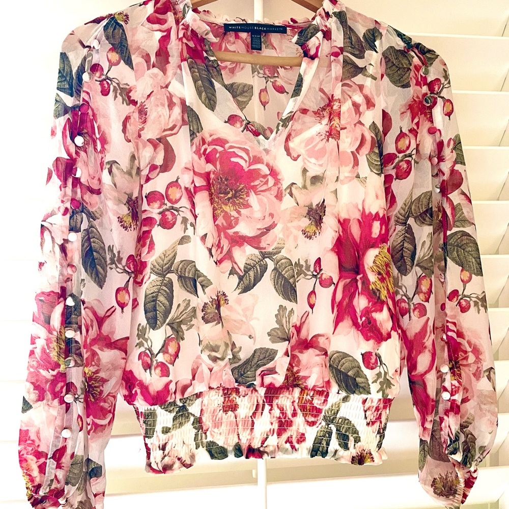 WHBM LONG SLEEVE ROMANTIC SHEER BLOUSE WORN ONCE! EXCELLENT PRISTINE CONDITION
